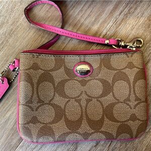 Coach Signature Brown and Pink Wristlet